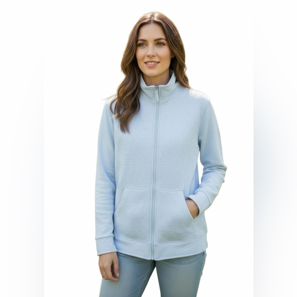 Oleg Cassini Sport Light Blue Embroidered Zip-Up Cotton Jacket Sz M